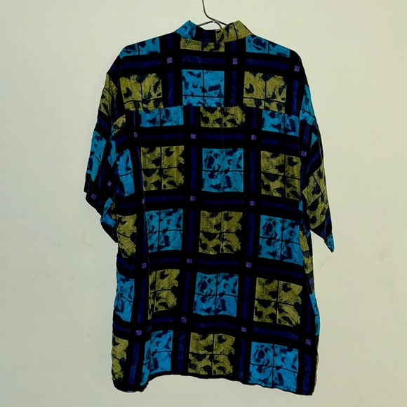 Vintage Button Down Short Sleeve Geometric Silk Shirt Men’s Large - Picture 2 of 3